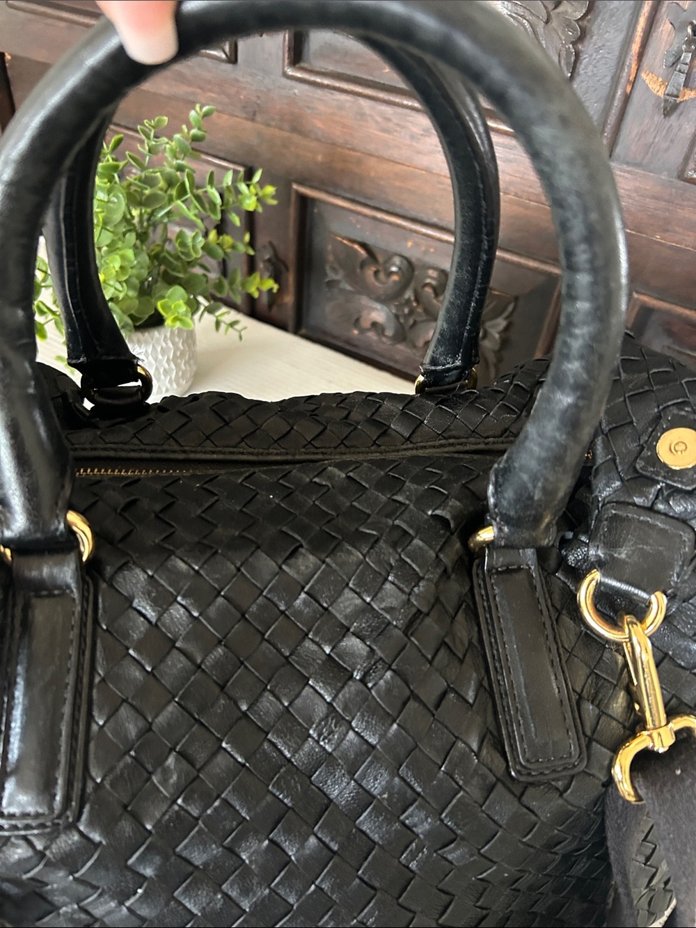 Christopher Kon Woven Leather Tote Bag with Detachable Strap - Black - Picture 15 of 15